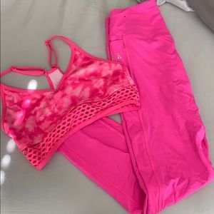 Pink sports bra and tights